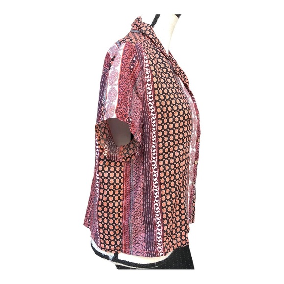 Rachel Zoe Linen Aztec Tribal Print Crop Top‎ Blouse Button Front Size M - Picture 7 of 15